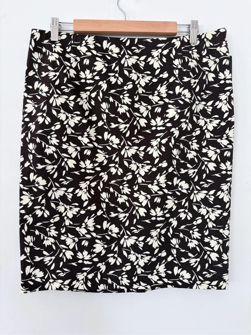 LAUREN RALPH LAUREN 12P Brown Cream Floral Pencil Skirt NWT Side Zip Back Slit